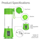 Mini Portable Blender USB Rechargeable Fruit Mixer Juicer 380mL Bottle - Green