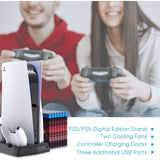 3-in-1 Vertical Stand with 2 Cooling Fan and Charging Station Dock for PS5 Console and PlayStation 5 Digital Edition, Charging Station accessories Dock with Dual Controller Charger Ports