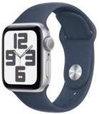 Apple Watch SE 2 (2023) 44mm (GPS) - Silver Aluminum Case with Storm Blue Sport Band - Size:M/L - (MREE3LL/A)