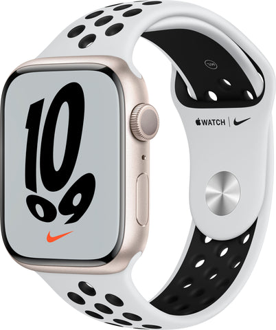 Apple Watch Series 7 Nike 45mm (GPS) Starlight Aluminum - Pure Platinum Sport Band (MKNA3LL/A)