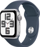 Apple Watch SE 2 (2023) 40mm (GPS) - Silver Aluminum - Storm Blue Sport Band - Size:M/S - (MRE13LL/A | MRE12CL/A)