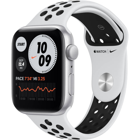 Apple Watch Nike SE 44 mm (GPS)  Silver Aluminum Case with Pure Platinum/Black Nike Sport Band  (MYYH2LL/A)
