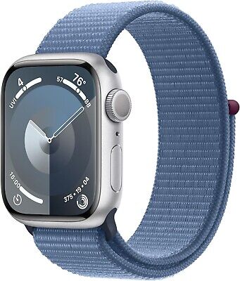 Apple Watch Series 9 (GPS) 41mm Silver Case with Winter Blue Sport Loop L/M (MR913LL/A)