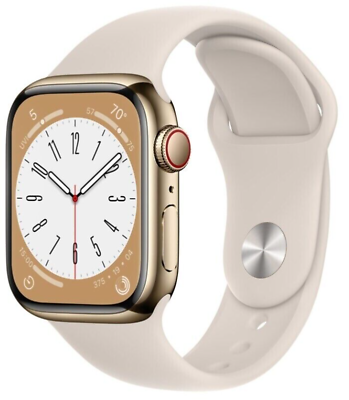 Apple Watch Series 8 (GPS+CELLULAR) 41mm Gold Stainless Steel Case Starlight Band (MNV93LL/A)