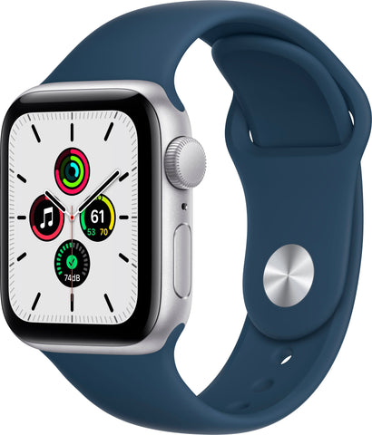 Apple Watch SE 40mm (GPS+CELLULAR) Silver Aluminum Case with Abyss Blue Sport Band (MKQL3//A)