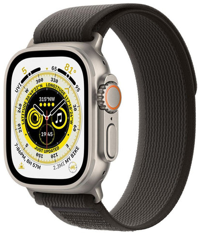 Apple Watch Ultra 49mm (GPS+CELLULAR) Titanium Case with Black/Gray Trail Loop (MQF53LL/A)