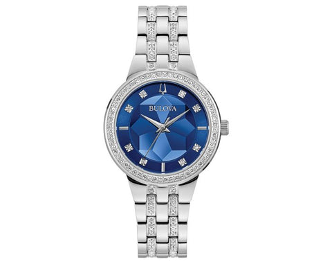 NEW Bulova by Citizen Women Analogue Quartz Watch with Stainless Steel Strap 96R243, Silver/Blue, Bracelet