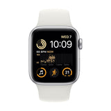Apple Watch SE 2 (2022) 44mm (GPS) - Silver Aluminum Case with White Sport Band - Size:M/L - (MNTH3LL/A)