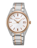 Seiko SUR322 Women's Essentials Stainless Steel Japanese Quartz With Two Tone Strap, Silver/Rose Gold