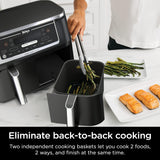 Ninja DZ550 Foodi 10 Quart 6-in-1 DualZone Smart XL Air Fryer with 2 Independent Baskets, Smart Cook Thermometer for Perfect Doneness, Match Cook & Smart Finish to Roast, Dehydrate & More