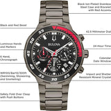 Bulova by Citizen Men's Classic Sport Black Ion Plated Stainless Steel 6 Hand Chronograph Quartz Watch : 98B365