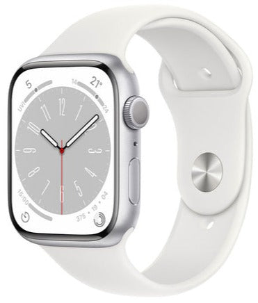 Apple Watch Series 8 (GPS+CELLULAR) 45mm Silver Aluminum Case with White Sport Band - Size:M/L -  (MP4W3LL/A)