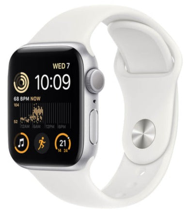 Apple Watch SE 2 44mm (GPS+CELLULAR) - Silver Aluminum Case with White Sport Band - Size:M/S - (MNU13LL/A)