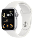 Apple Watch SE 2 (2022) 44mm (GPS) - Silver Aluminum Case with White Sport Band - Size:M/L - (MNTJ3LL/A)