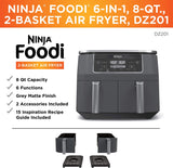 Ninja DZ201 Foodi 8 Quart 6-in-1 DualZone 2-Basket Air Fryer with 2 Independent Frying Baskets, Match Cook & Smart Finish to Roast, Broil, Dehydrate & More for Quick, Easy Meals (DZ201)