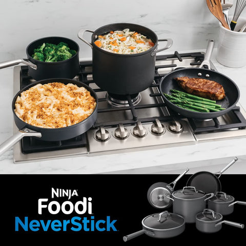 Ninja C39600 Foodi NeverStick Premium Hard-Anodized 13-Piece Cookware Set,  Guaranteed to Never Stick, Nonstick, Durable, Oven Safe to 500°F, Grey