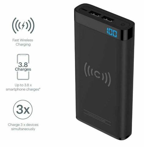 Cygnett Chargeup Swift 10k Qi Wireless Portable Power Bank 10,000 Mah Charge
